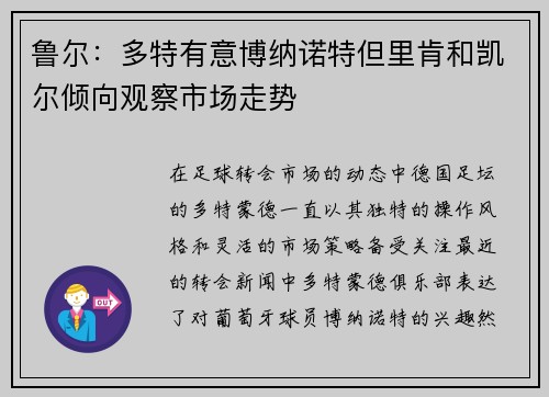 鲁尔：多特有意博纳诺特但里肯和凯尔倾向观察市场走势